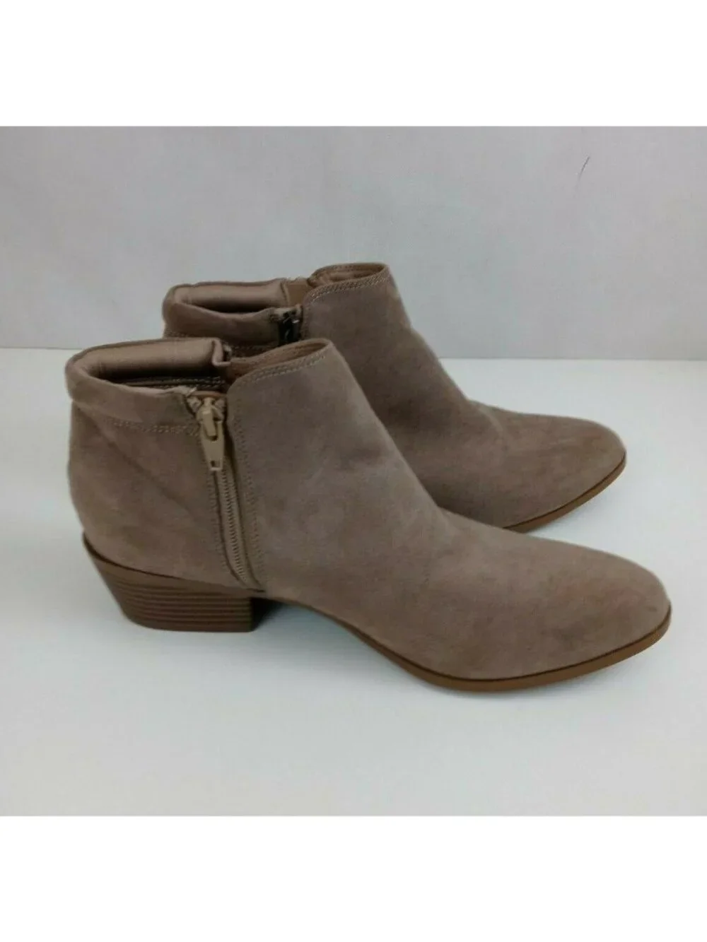 Mossimo Tan Faux Suede Double Side Zip Ankle Boots Size 9.5